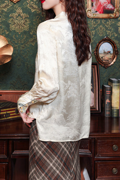 Women's Embroidery Elegant Jacquard Blouses - LAI MENG FIVE CATS