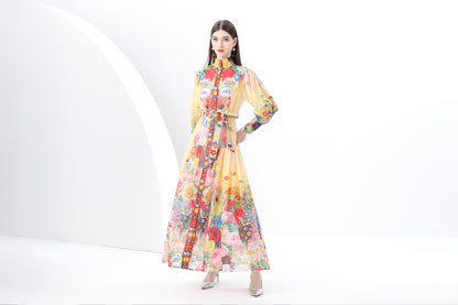 Women's Vintage Floral Print Split Flowy Maxi Dress