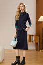 Women's Mock Neck Wool Sweater Drawstring Waist Dress