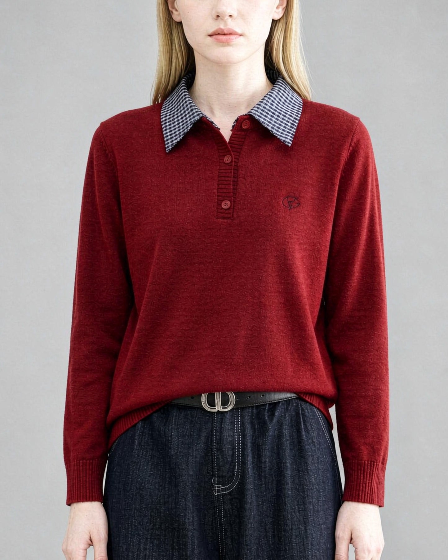 Plaid Collar Knit Sweater | Contrast Collar Pullover