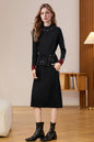 Women's Mock Neck Wool Sweater Drawstring Waist Dress