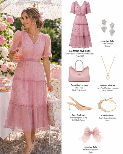 Pink Butterfly Embroidered Midi Dress – Romantic Tiered Tulle Dress