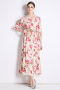SSY-Women's Cutout Neck Floral Print 3/4 Sleeve Maxi Dress
