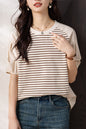 Women's Stripe Short Sleeve Patchwork Blouse