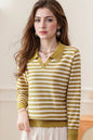 Women's Striped Sweater Lapel Ribbed Pullover Knit