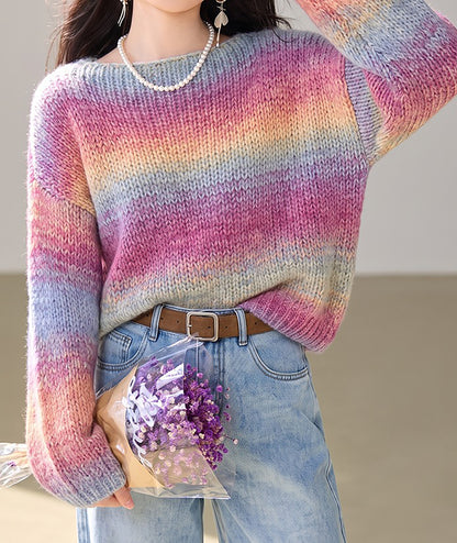 28727 Loose fit Pastel Gradient Chunky Knit Sweater for Women