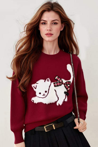Women's Cat Sweater Fun Graphic Pullover Tops