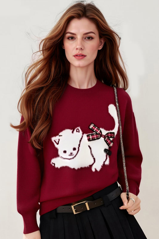 Women's Cat Sweater Fun Graphic Pullover Tops