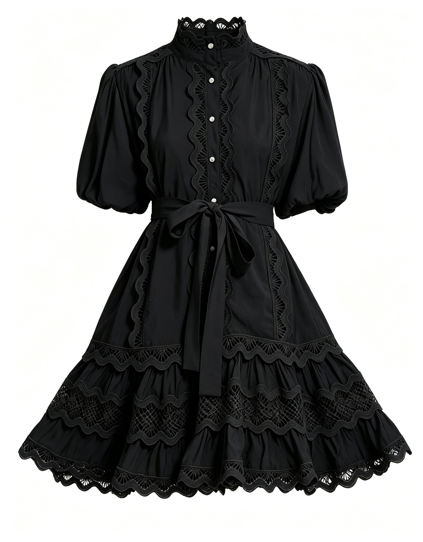 Black Lace Trim Mini Dress for Women – Elegant Romantic Summer Outfit - LAI MENG FIVE CATS