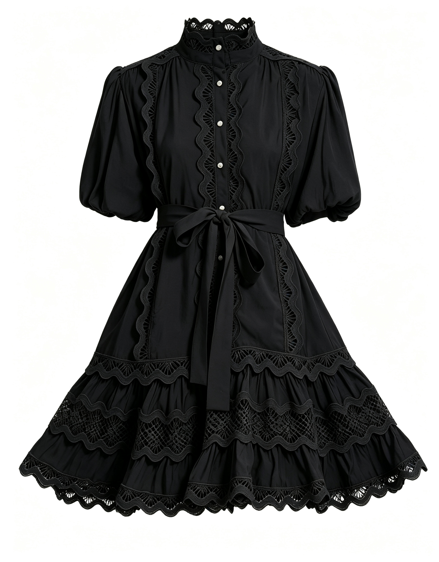 Black Lace Trim Mini Dress for Women – Elegant Romantic Summer Outfit - LAI MENG FIVE CATS