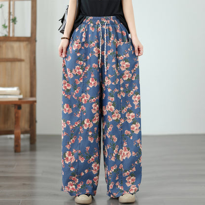Women's Wide Leg Jeans Lightweight Wasited Elastic Print Y2K Pants - LAI MENG FIVE CATS
