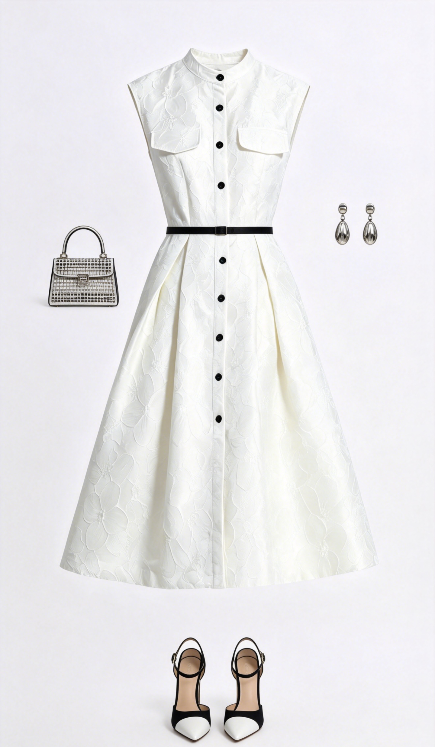 White Jacquard Midi Dress for Elegant Summer Evenings - LAI MENG FIVE CATS
