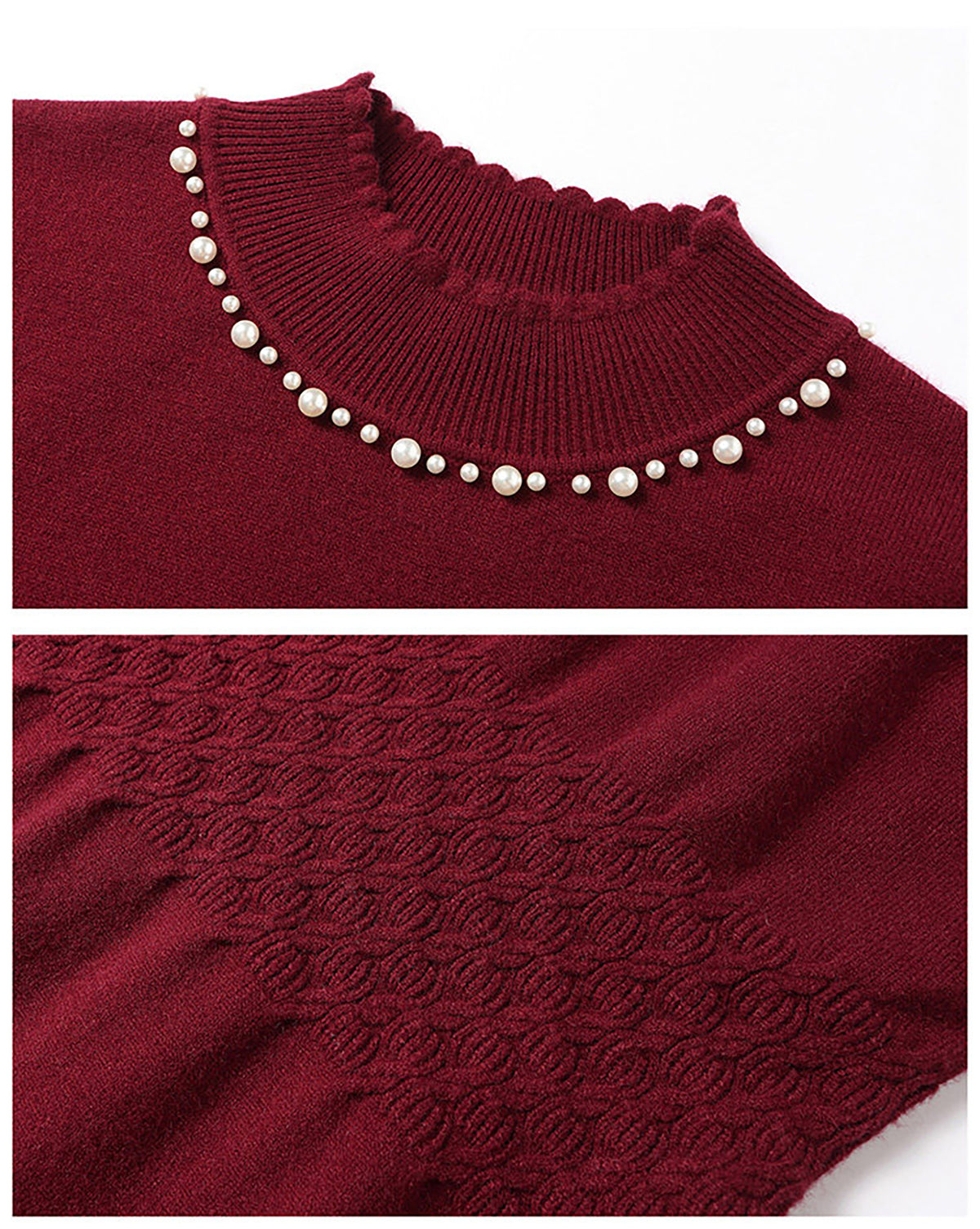 28711 Mock Neck Knit Dress With Pearl Slit Detail - LAI MENG FIVE CATS