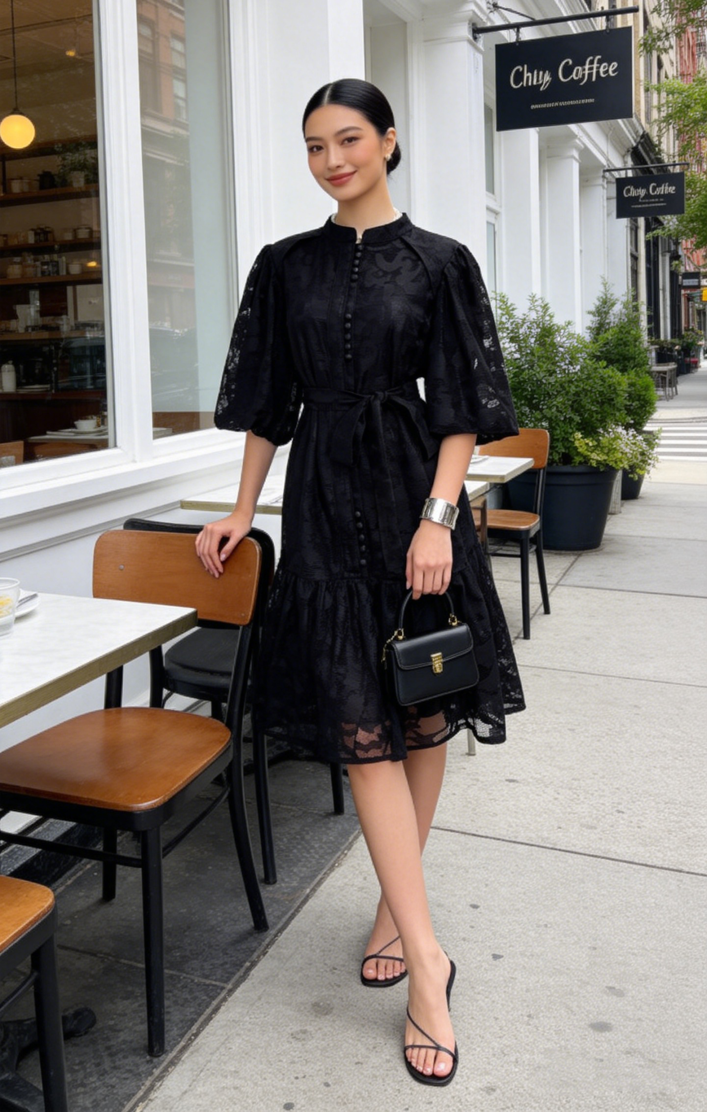 Black Romantic Puff Sleeve Mini Dress