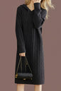 Women's Cable Knit Sweater Hoodie Midi Dress