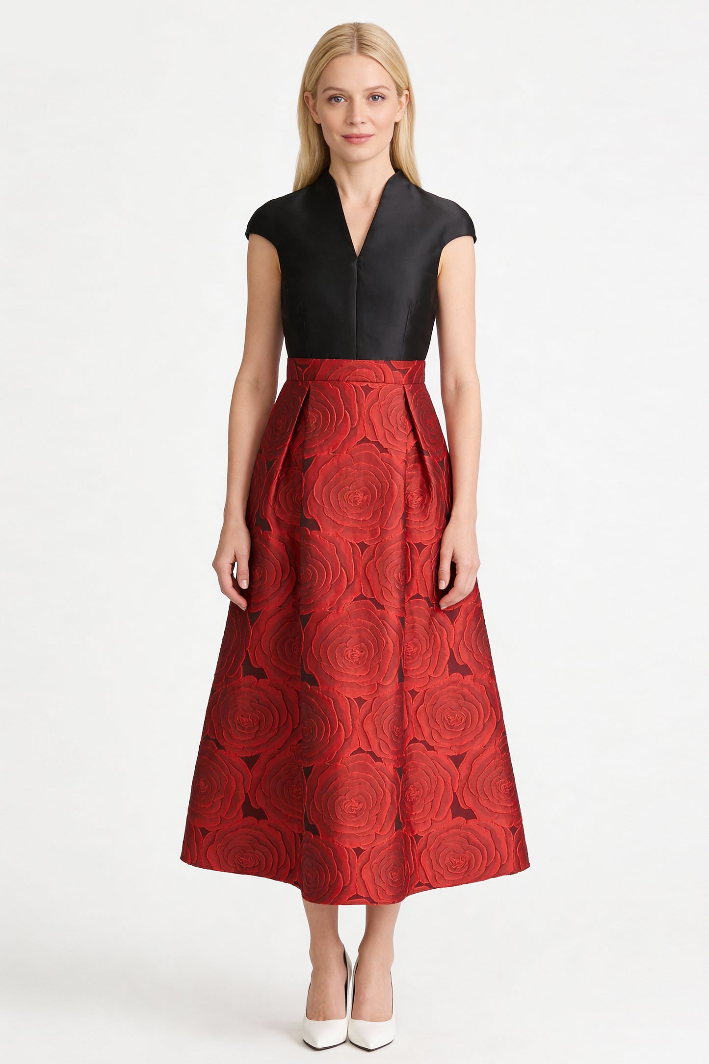 Women's Cap Sleeves Silk Satin Jacquard Dress - LAI MENG FIVE CATS