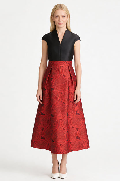 Women's Cap Sleeves Silk Satin Jacquard Dress - LAI MENG FIVE CATS