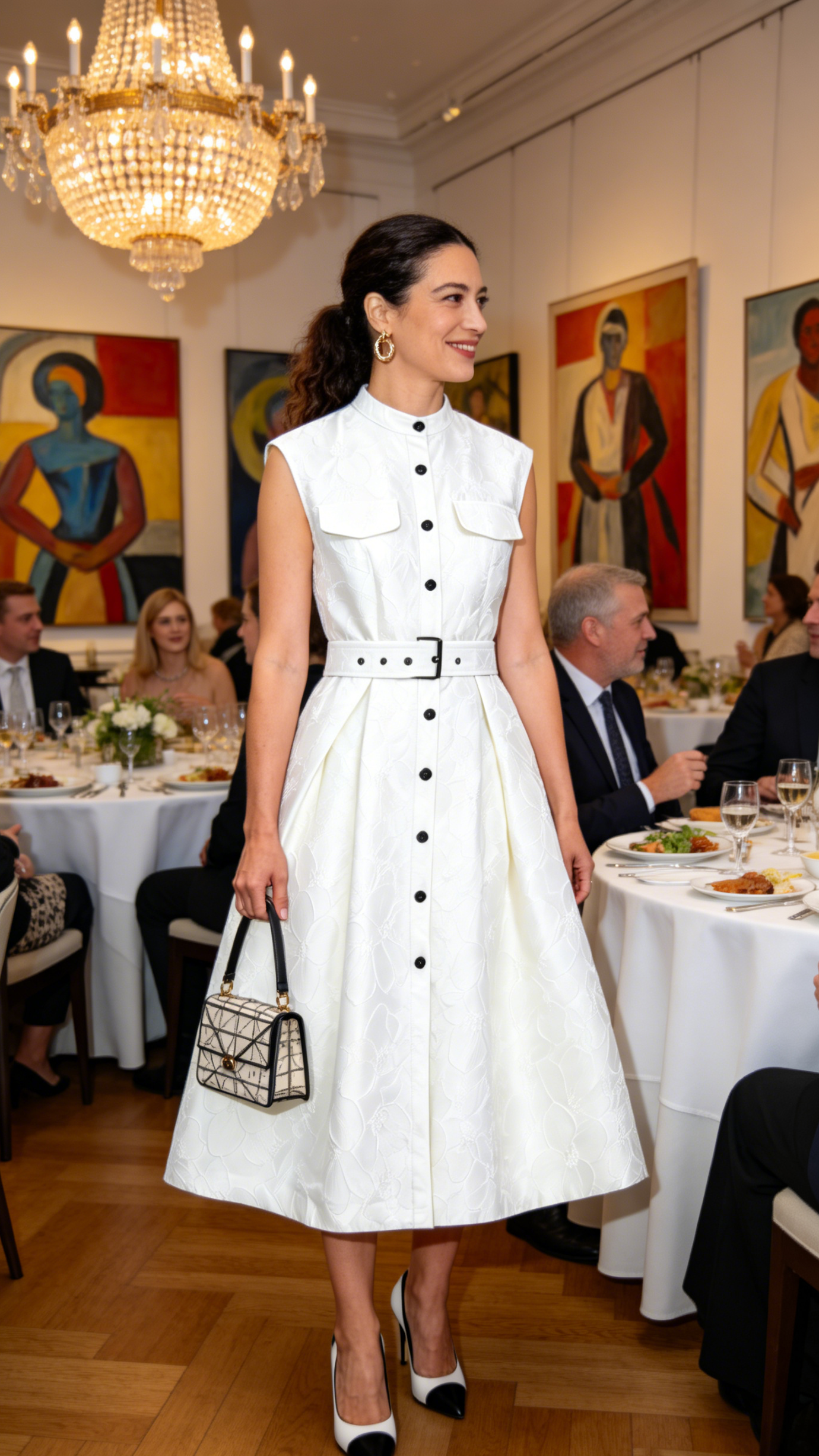 White Jacquard Midi Dress for Elegant Summer Evenings - LAI MENG FIVE CATS