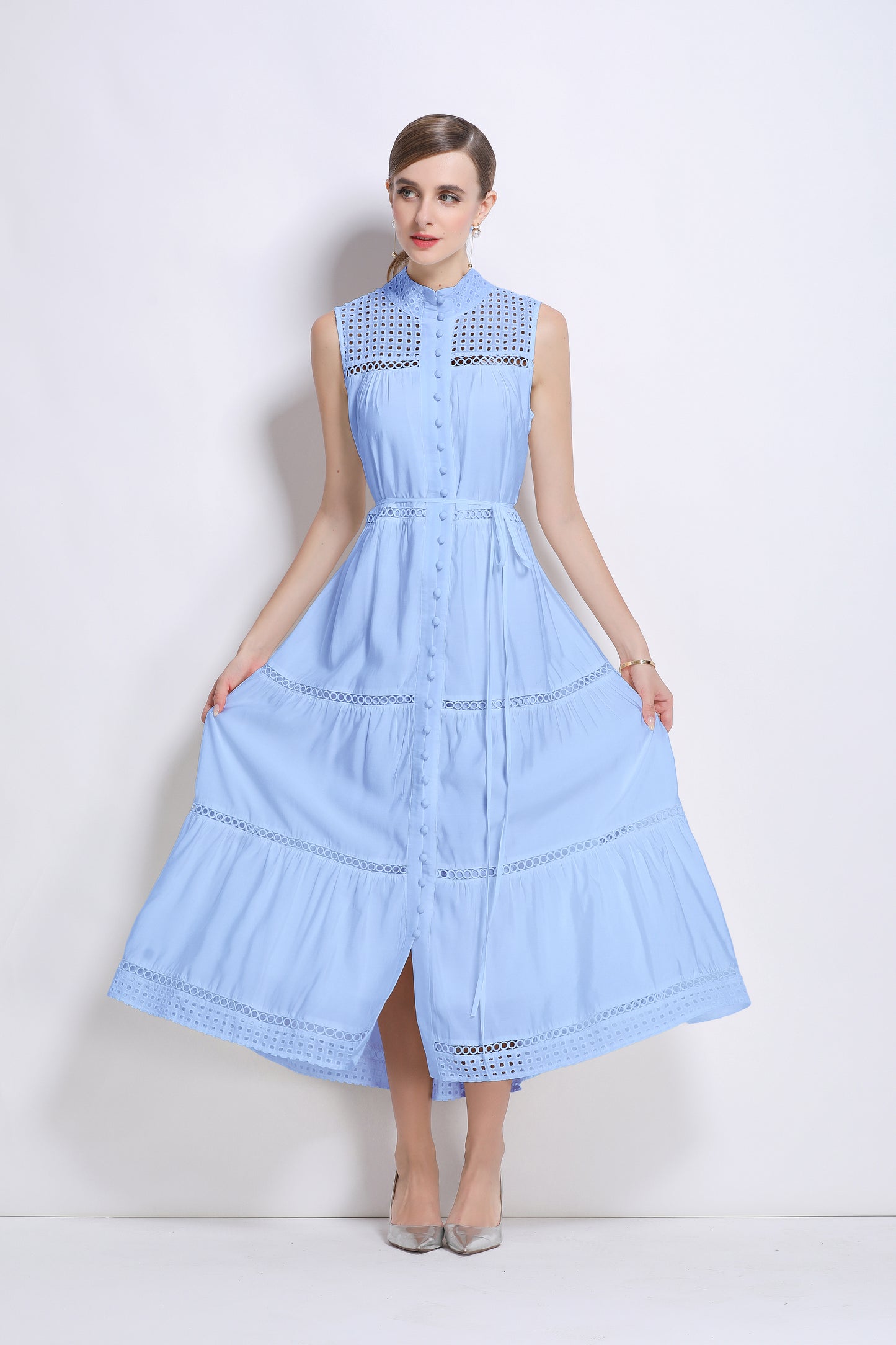 Women's Hollow Out High Neck Sleeveless Maxi Dress