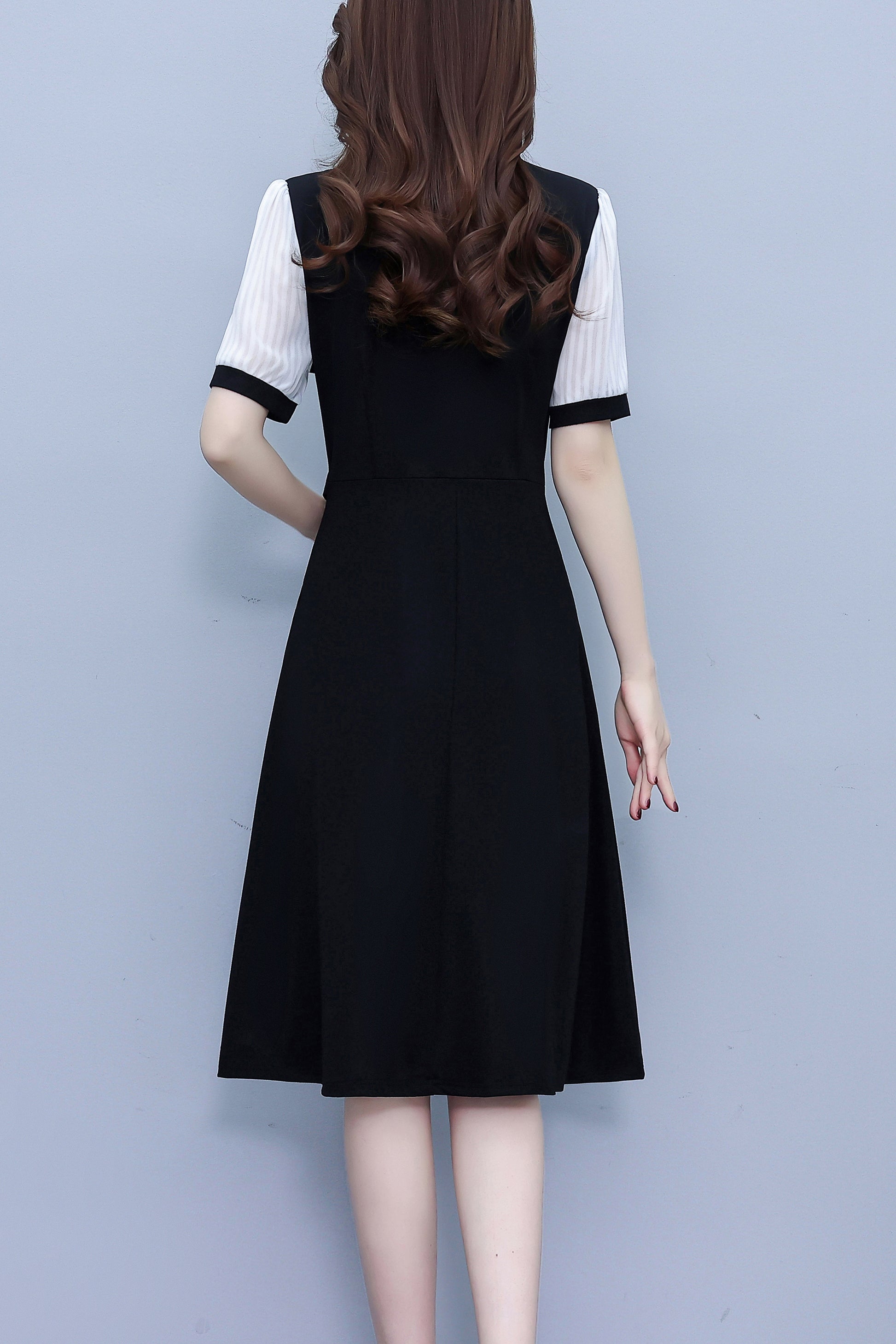 Women's Lapel V-Neck Pocket Short Sleeve Midi Dress - LAI MENG FIVE CATS