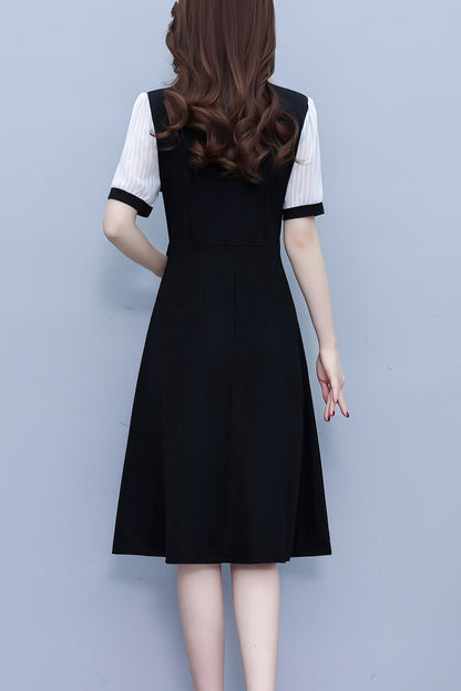Women's Lapel V-Neck Pocket Short Sleeve Midi Dress - LAI MENG FIVE CATS