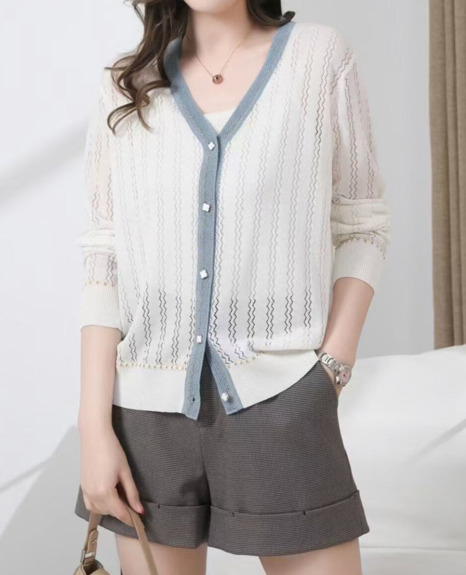Lightweight Pointelle Knit Cardigan