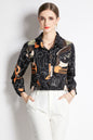 ESY-Women's Long Sleeve Lapel Collar Print Button Blouse