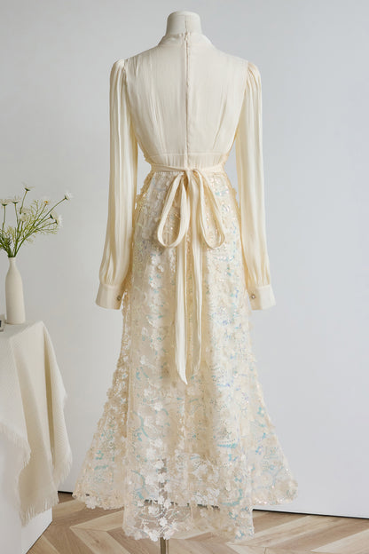 Elegant Sequin Embroidered 3D Floral Maxi Evening Dress