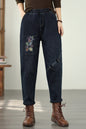 Women's Elastic Waist Embroidery Denim Jeans