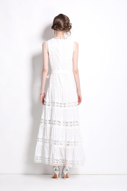 BK-Sleeveless Hollow Belt Maxi Dress