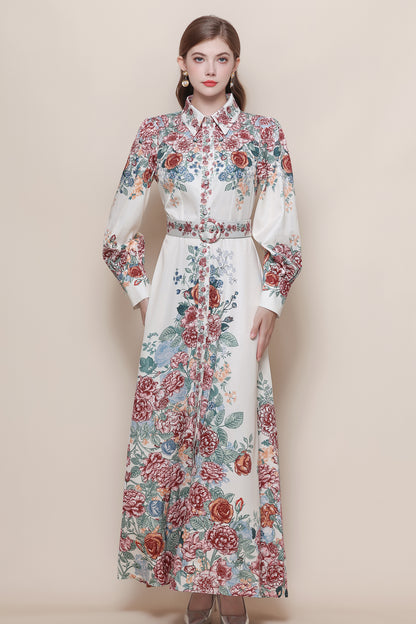 26-Women's Floral Print Button Long Dress Maxi Dress