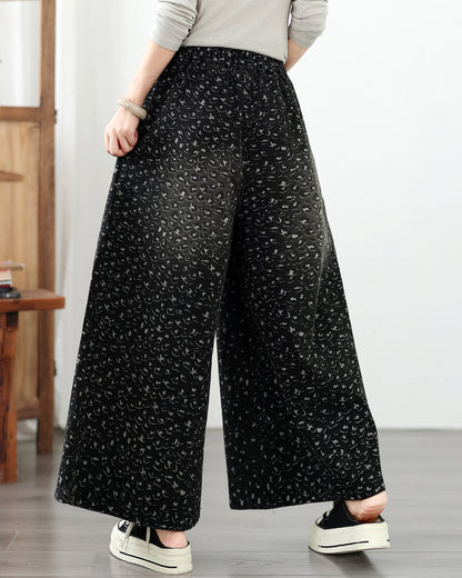 Effortless Chic High-Waist Floral Denim Wide-Leg Trousers