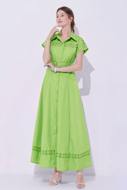 Women's Collar Hollow Cap Sleeve  Maxi Dress
