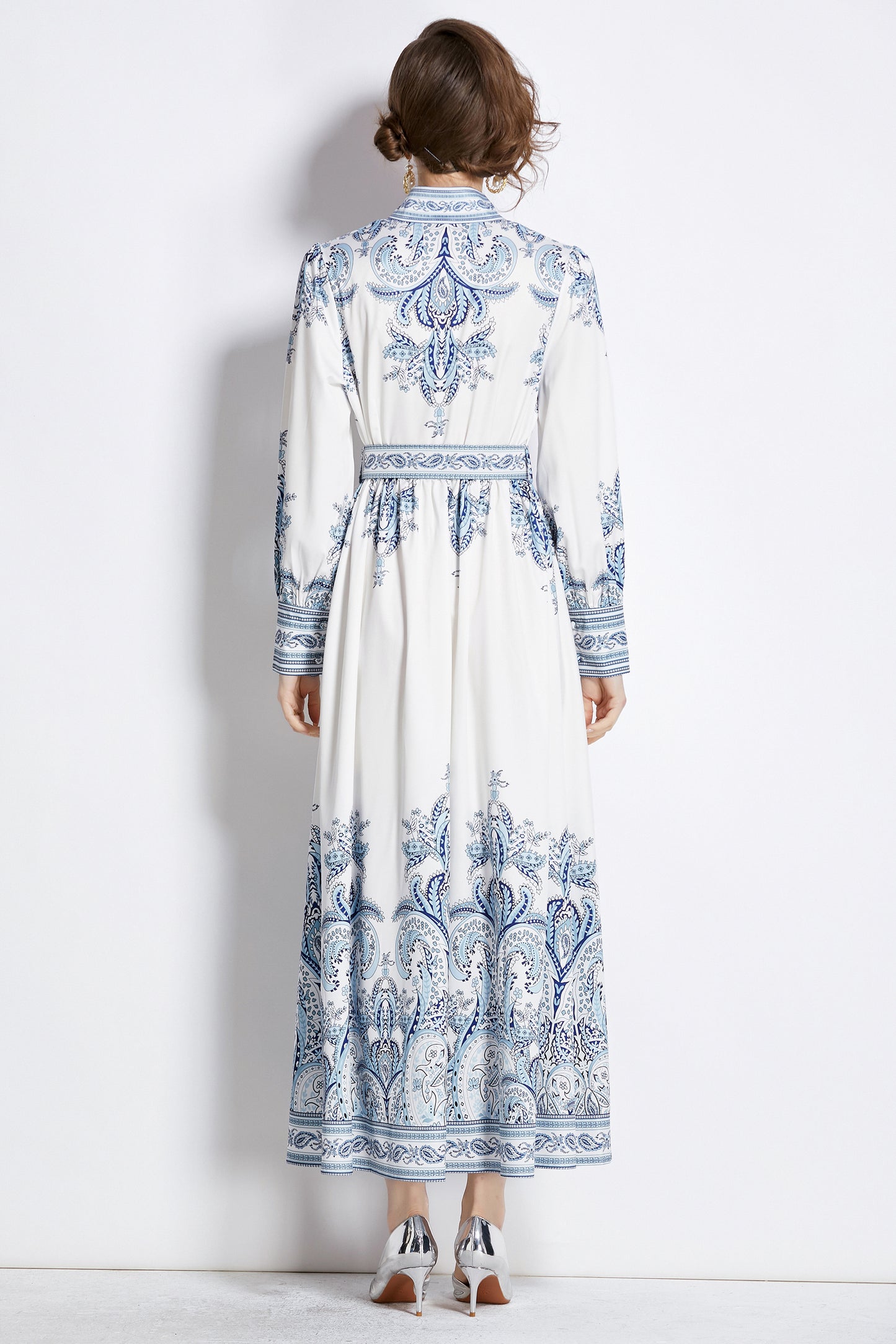 Women's Floral Print Button Up Split Maxi Dress