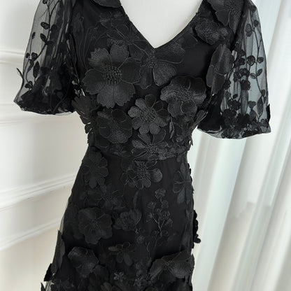 Black Floral Embroidered V-neck Mini Dress