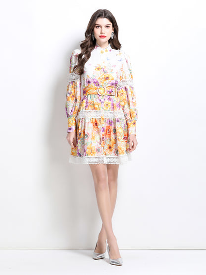 Women's Hollow Out Floral Print Mini Dress