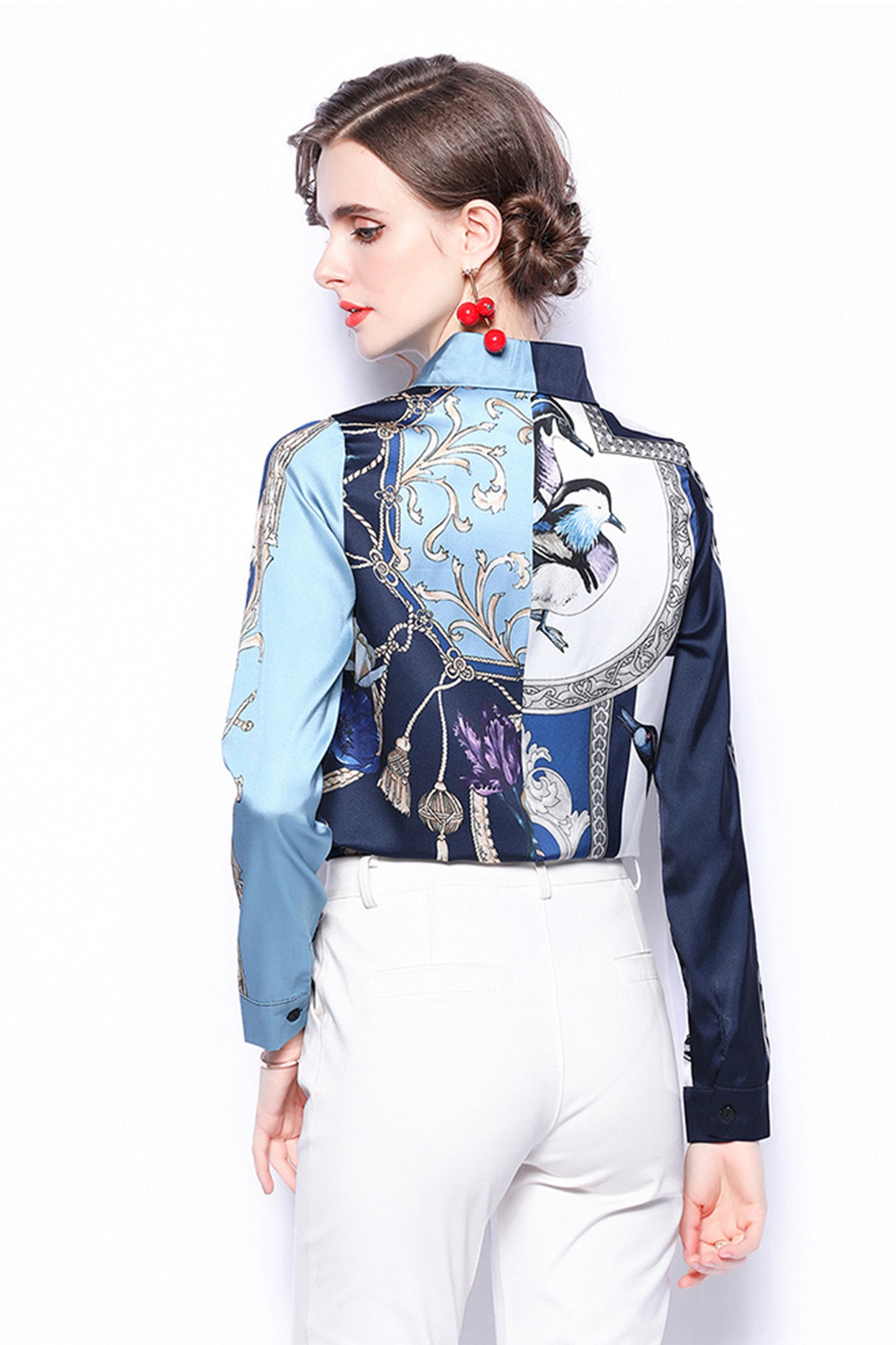 ESY-Women's Shirt Floral Print Long Sleeve Button Top