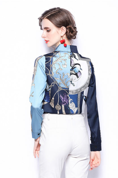 ESY-Women's Shirt Floral Print Long Sleeve Button Top