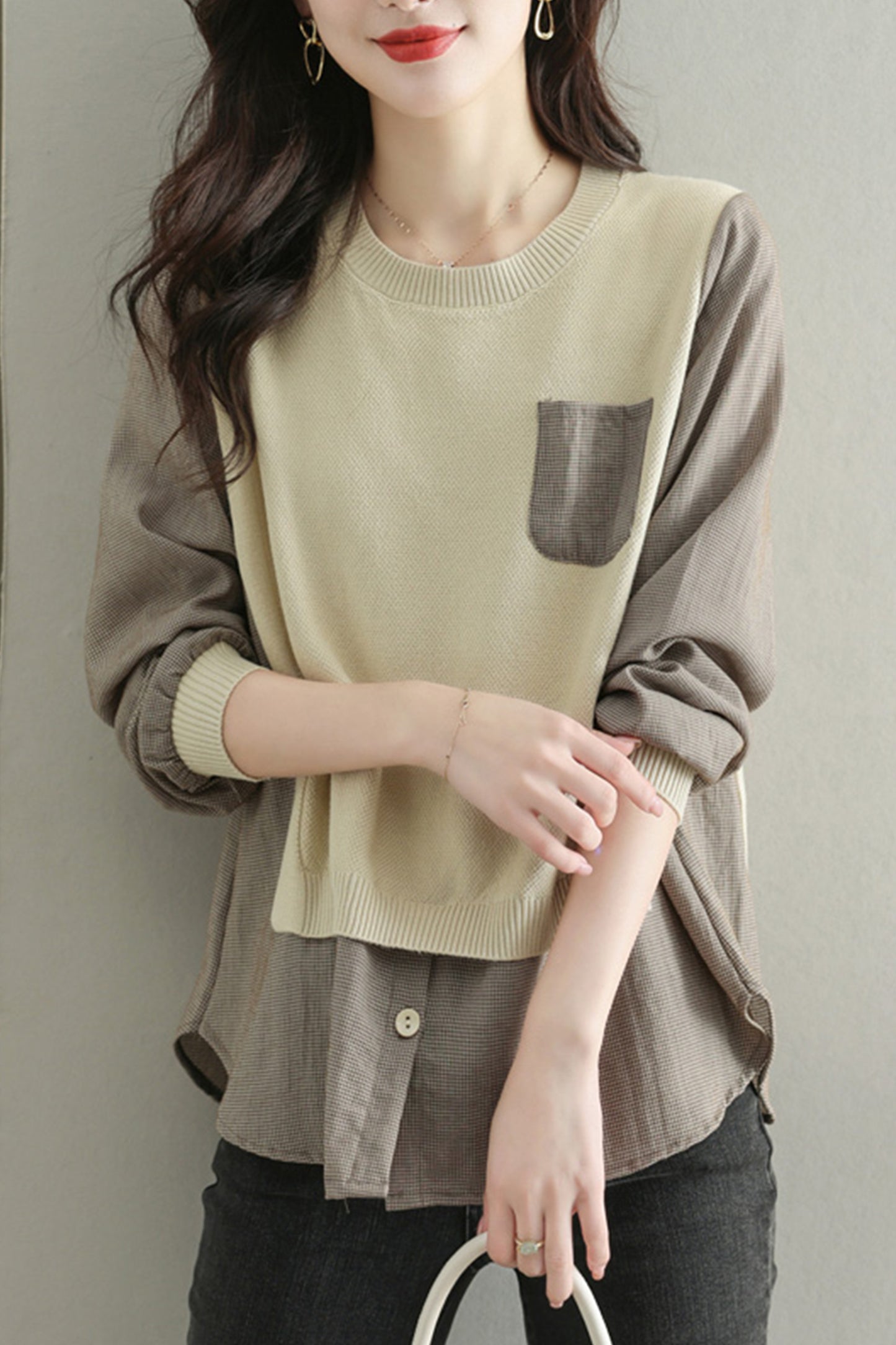 Women's Knit Stripe Long Sleeve Pullover Top