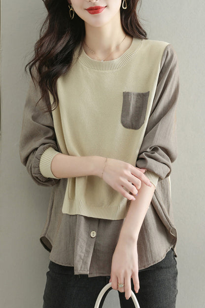 Women's Knit Stripe Long Sleeve Pullover Top