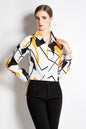 ESY-Women's Long Sleeve Lapel Collar Print Button Blouse