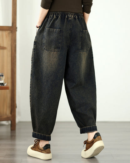 Retro Boho Patchwork Floral Print Denim Harem Pants