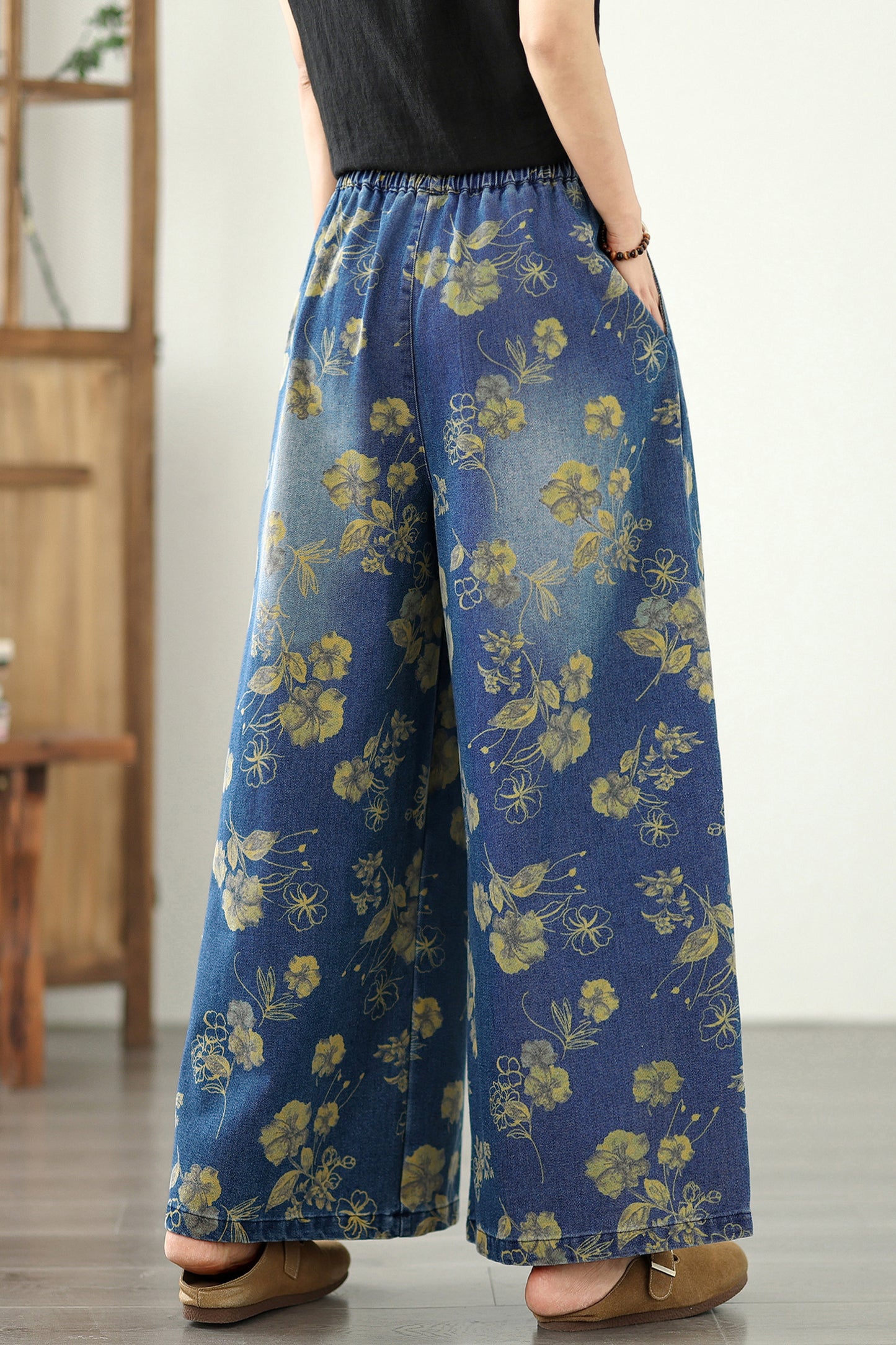 Women's Jeans Elastic Waist Wide Leg Denim Pants