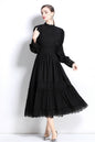 Women's Mock Neck Lantern Sleeve Lace Tiered Maxi Dress