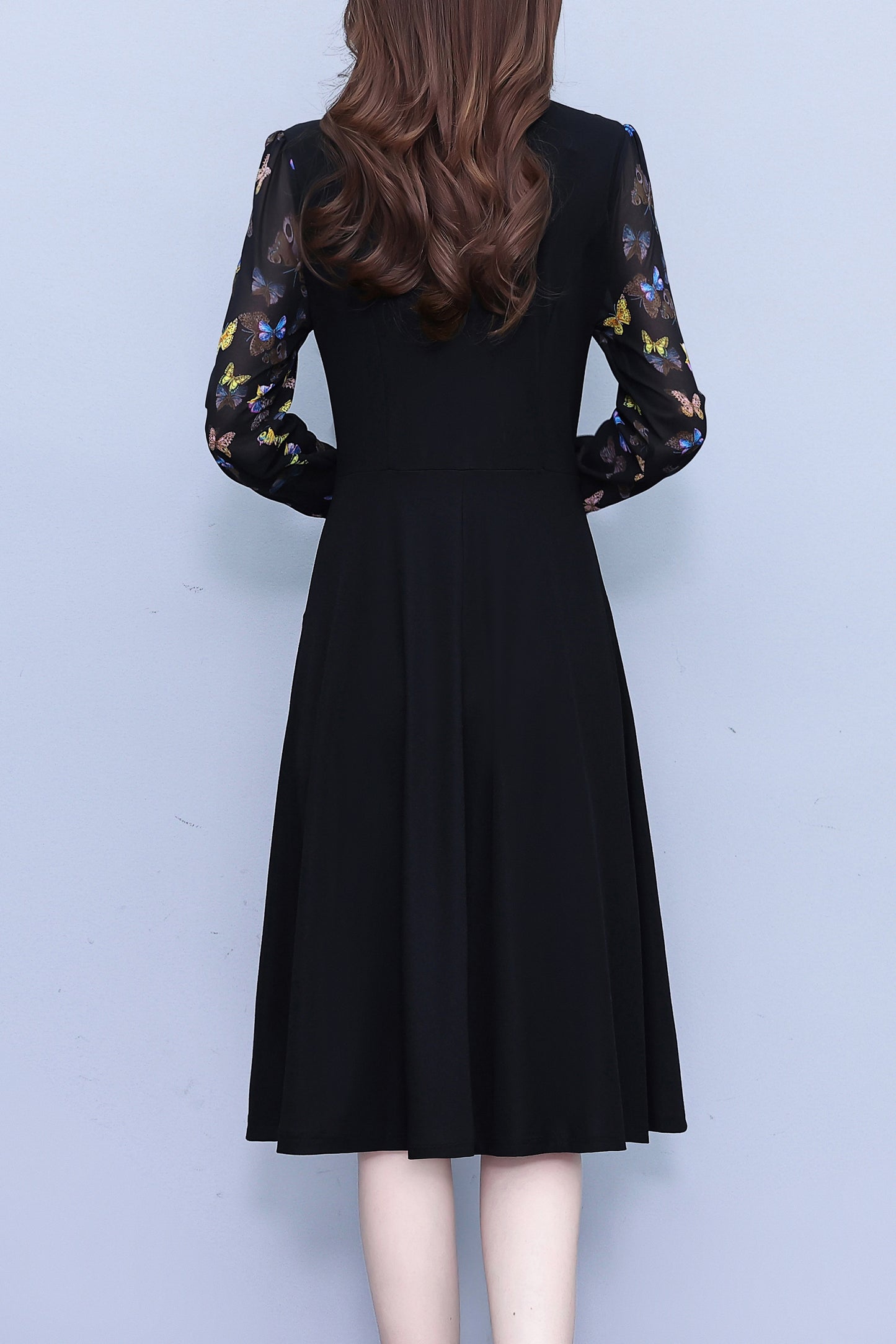 Women's Elegant Tie Neck Long Sleeve Black Dress