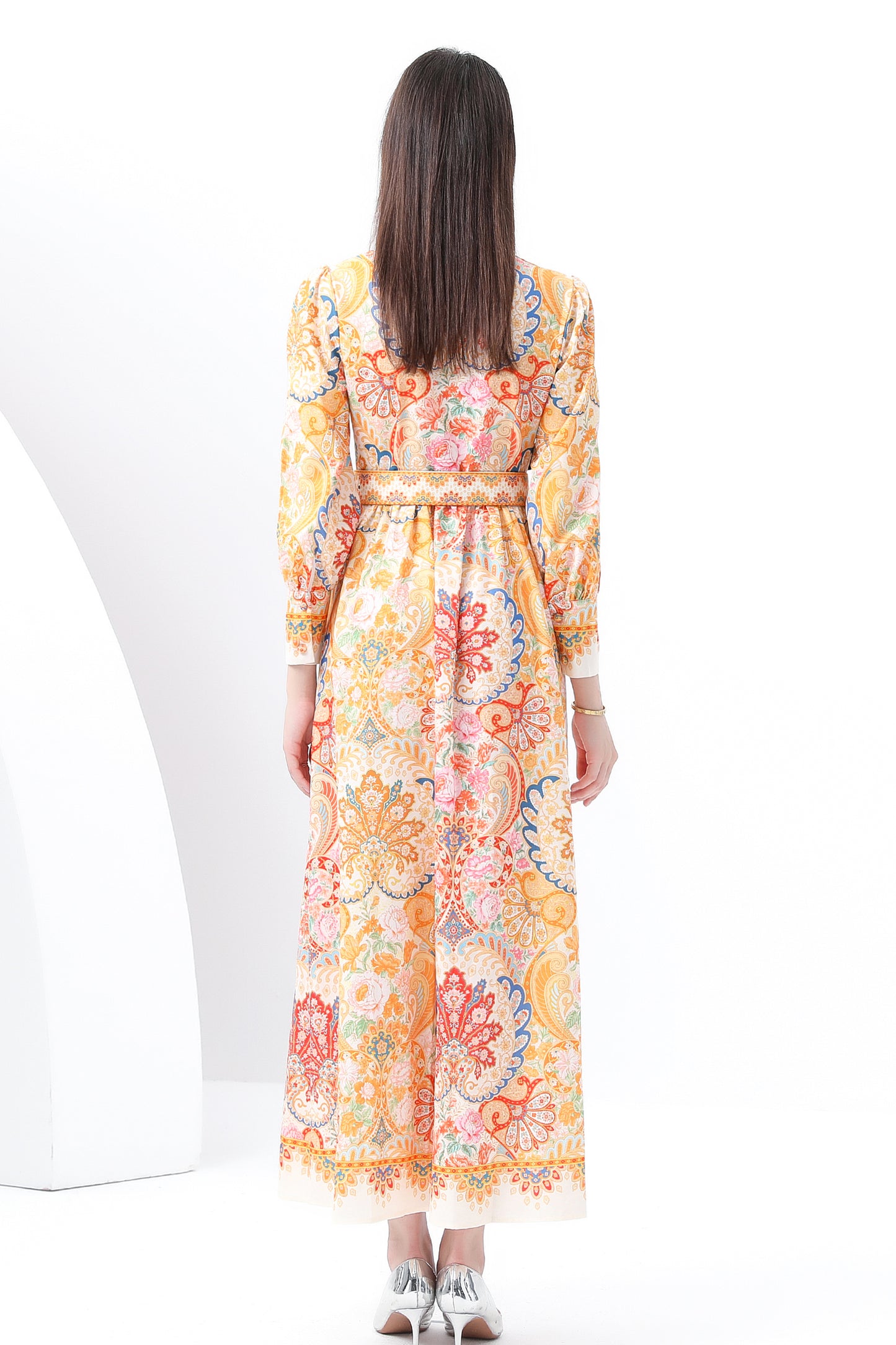 Women'S Floral Print Button Up Split Maxi Dress