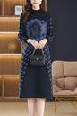 Women's Fashion Print Knit Pullover Sweater Midi Dress
