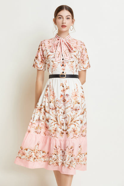 SSY-Women's Short Sleeve Floral Print Button Midi Dress