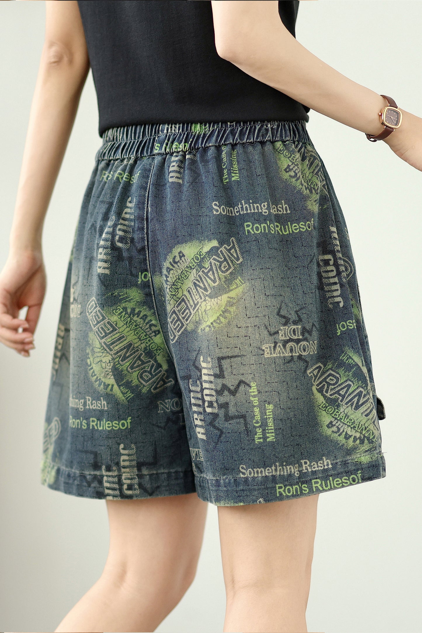 Women's Jeans Elastic Waist Wide Leg Denim Short