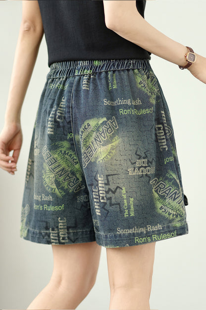 Women's Jeans Elastic Waist Wide Leg Denim Short